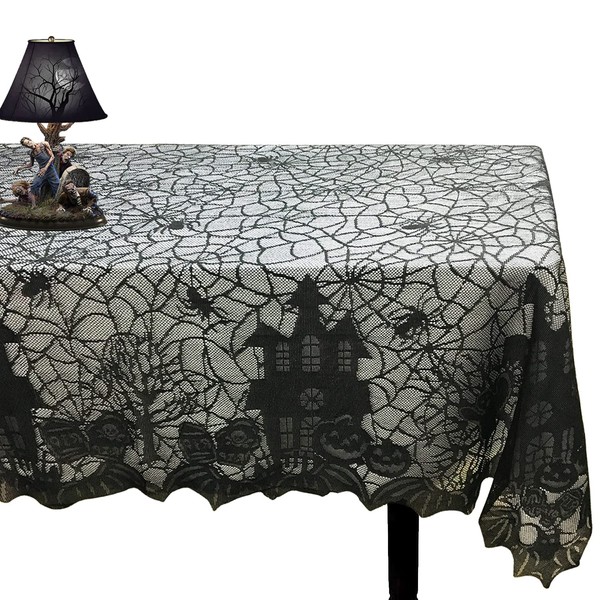 Joysail Halloween Tablecloth - Gothic Black Lace Spider Web Table