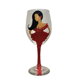 Diva Wine Glass, Long Hair, Large 20oz Decorated Wine Glass, Black, Brown, Woman Drinking Glass, Gift Favours, Gift Favors, Grant Favors, Unique Birthday Gift, Brown Girl on Wine Glass (Red)