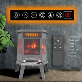 Electric Fireplace Heater 24'' Freestanding Fireplace Stove Infrared Fireplace RealSmart with 3D Flame Effect Remoted Control, Timer, Overheating Protection (Grey)