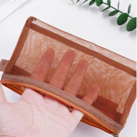 2 Pcs Double-Layer Mesh Zipper Makeup Bags Cosmetic Bags Portable Makeup Organizer Travel Toiletry Pouch for Office Home Travel(Green and Brown)