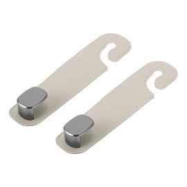 Partuto 2 Pcs Universal Car Seat Headrest Hook for Most Car, SUV, Truck Car Seat Back Organizer Hooks Sturdy Faux Leather Metal Beige White 6.93"x1.77"