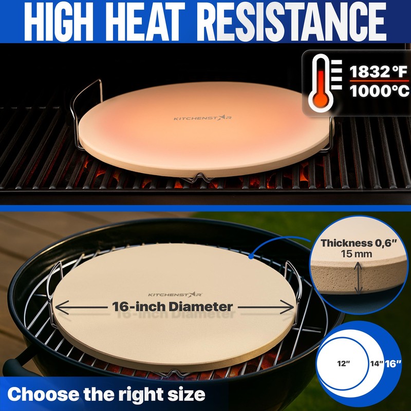 KitchenStar 16-inch Pizza Stone for Oven and BBQ Grill with