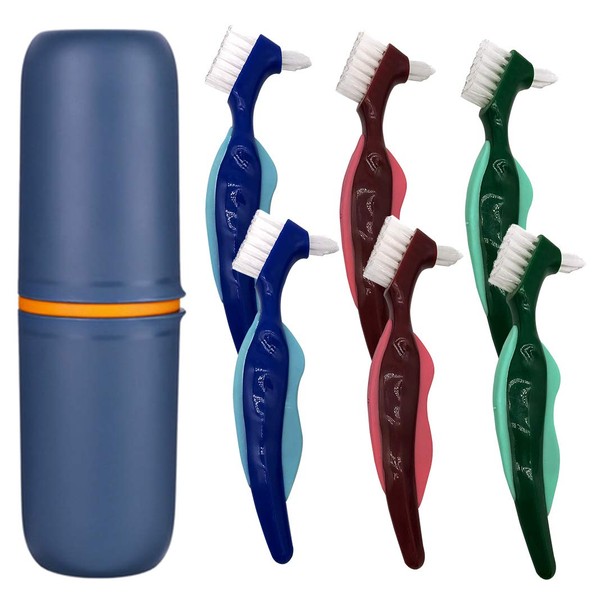 Ocircle Premium Hard Denture Brush Toothbrush with Premium Carrying Case, Multi-Layered Bristles & Portable Denture Double Sided Brush for Denture Care(Pack of 6)