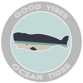 Athena Brands Whale Good Vibes & Ocean Tides - Car Truck Window Bumper Graphic Sticker Decal - Storm Gray