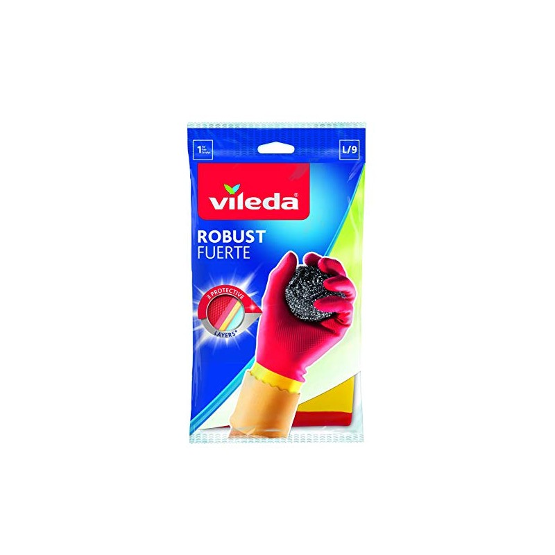 Vileda 145887 Guante Fuerte, Moderno, Color Rojo/Amarillo, Grande