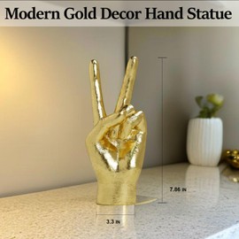 DECOUE Gold Decor - Gesture Statues and Sculptures, Resin Hand Finger Statues - Classic Home Shelf & Desk Decor, Gifts for Families & Friends - Victory