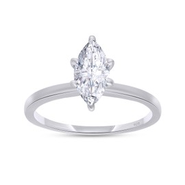 AFFY Solitaire Engagement Ring For Women, Marquise Cut Cubic Zirconia or Moissanite Diamond Wedding Ring 14k Gold Over Sterling Silver & 10k Solid Gold Jewelry Gift for Her (0.50 to 1.00 CT), Ring
