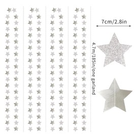 Glitter-Silver Party-Decorations Star Christmas Garland - 62ft Birthday Twinkle Little Star Hanging Streamers Banner,Bachelorette Engagement Wedding New Years Supplies Decor Hugtmr