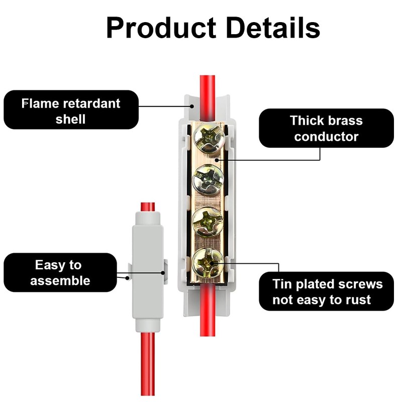 6 Pieces Through Connector, Cable Connector Terminal Block, ABS Housing,