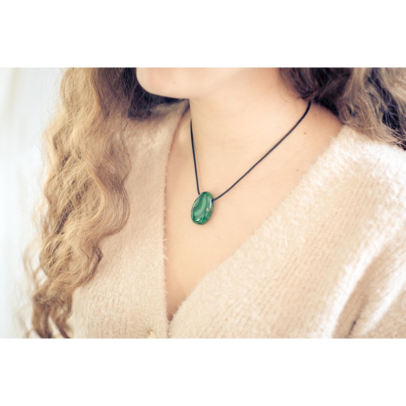 Lebensquelle Plus Malachite Drop Pendant, Drilled Tumbled Stone Pendant with
