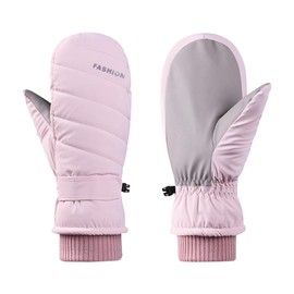 Feelorna Women's Ski Mittens, Warm Waterproof Touchscreen Winter Ski Gloves for Oudoors Cold Weather (Pink)