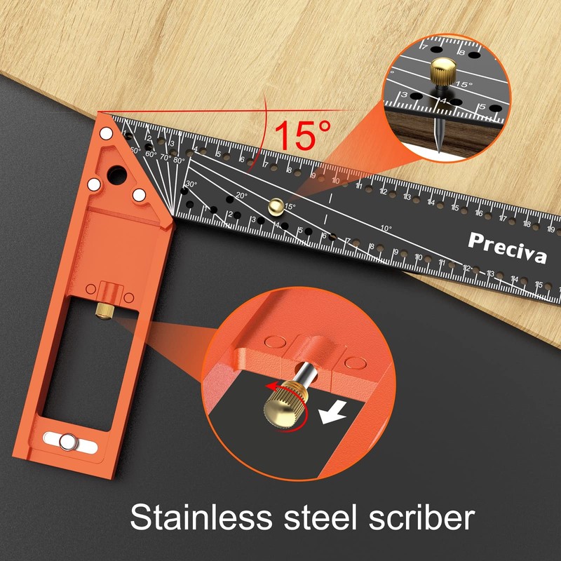 Carpenter Square Tool, Preciva Combination Square 12 Inch/300mm, Stainstainless Steel