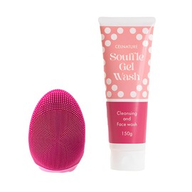 Neon Beauty & Souffle Gel Set (Beauty Facial Wash Set), Rose Pink, Electric Facial Cleansing Brush, Gel, Moisturizing, Transparent, Cleansing Gel