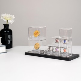 Kcgani Acrylic Coins Trophy Medal Display Case Box with Mini Acrylic Easel Display Stands, Acrylic Multiple Rings Storage Case for Championship Rings Challenge Coins Fossils Rocks Stones Chips