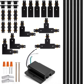 H Track Lighting Rails Kit - iCreating 20ft Black Track Light Tracks 3 Wire with Floating Canopy Connector, I and L Connectors for Single Circuit H Type LED Tracks Lighting Head Fixtures