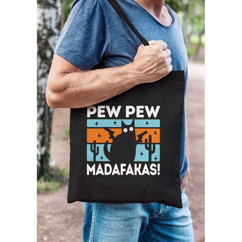 MoonWorks® Jute Bag Pew Pew Madafakas Cat Crazy Crazy Funny