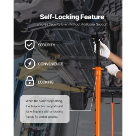 3/4 Ton Capacity Underhoist Support Stand with Spin Handle 75.4 in Lifting Bearing Mounted Car Jacks 38.4 inDefault: Default