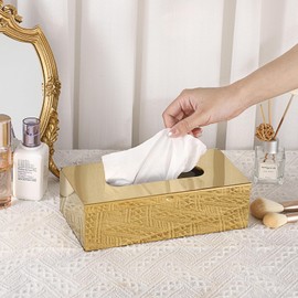 TOLIDA Rectangular Tissue Box Made of 304 Stainless Steel, Tissue Box, Toilet Tissues, Cosmetic Tissue Box for Dining Room, Living Room, Bedroom, Office, Hotel, Gold (25 x 13 x 7.5 cm)