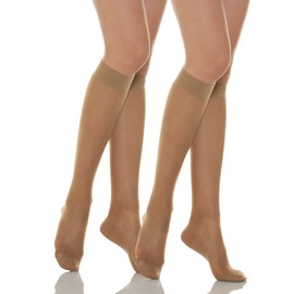 Relaxsan Basic 750 (2 Pairs - Brown 3/L) Compression Knee Socks Women's 12-17 mmHg, Compression Stockings 70 Denier, Brown [2 Pairs]