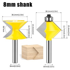 WSOOX 90 Degree Tongue and Groove Cutter Set 45 Degree Cutter Chamfer Cutter 8 mm Shank Woodworking Groove Chisel Cutter Tool