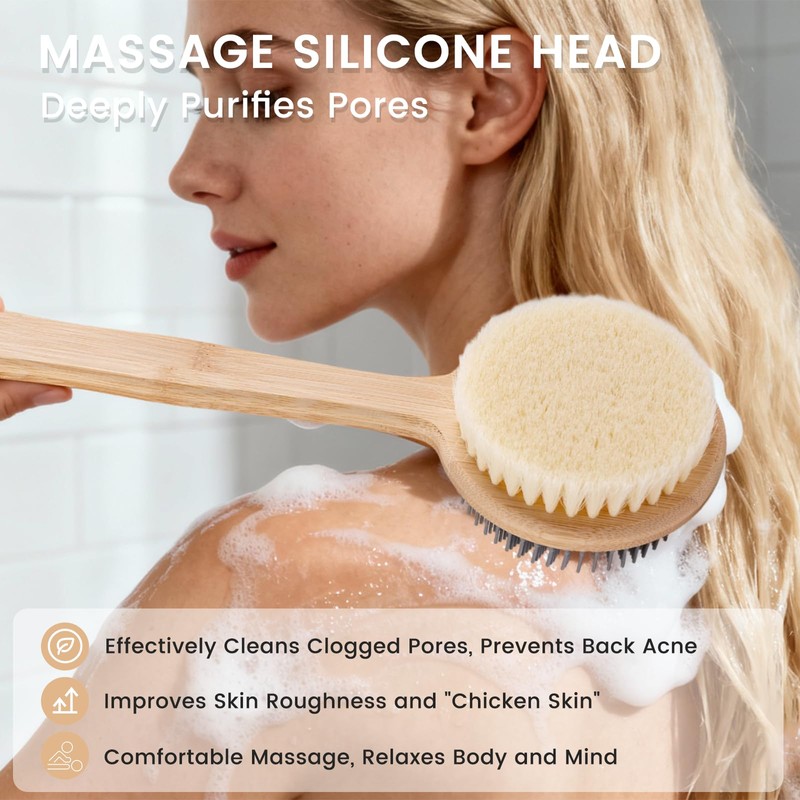 Back Scrubber for Shower - Double-Sided Silicone and Super-Dense Bristles