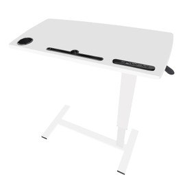 Over Bed Table Pneumatic Adjustable Height Stand Desk with Hidden Wheels USB Ports Pad Slot Mobile Laptop Standing Desk Cart, Podium Table (White, 32X16 inshes)