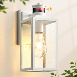 VIANIS Motion Sensor Outdoor Light Fixture, White Dusk to Dawn Porch Lighting Wall Mount, Waterproof Modern Outside LED Lights for House, 100% Aluminum Exterior Wall Sconce Lantern for Garage Lamps