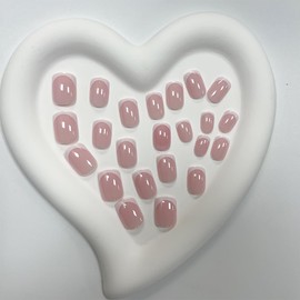 French Tip Press on Nails Short Square Fake Nails Pink Stick on Nails White Full Cover Reusable Glossy Acrylic False Nails Artificial Glue on Exquisite Nails for Women Manicure 24pcs…