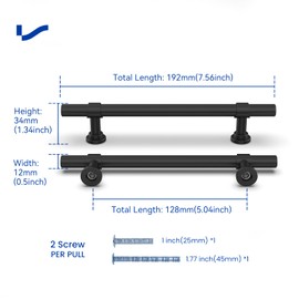 1 x LST18BK96 Furniture Handles, Kitchen Handles, Stainless Steel, 96 mm, Vintage Borehole Spacing, 96 mm, Door Handles, Kitchen Handles for Kitchen Cupboards