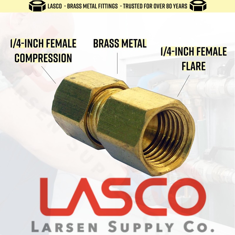 LASCO 17-6751 1/4-Inch Female Flare by 1/4-Inch Compression Brass Adapter