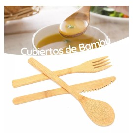 Veraly Juego De Cubiertos Ecologico Bambu Biodegradable 3 +bolsita Color Madera