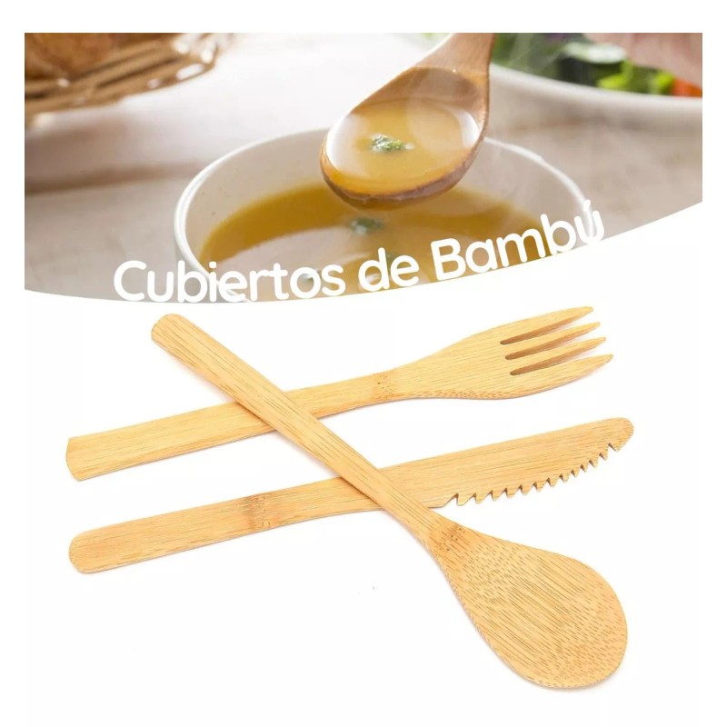 Veraly Juego De Cubiertos Ecologico Bambu Biodegradable 3 +bolsita Color