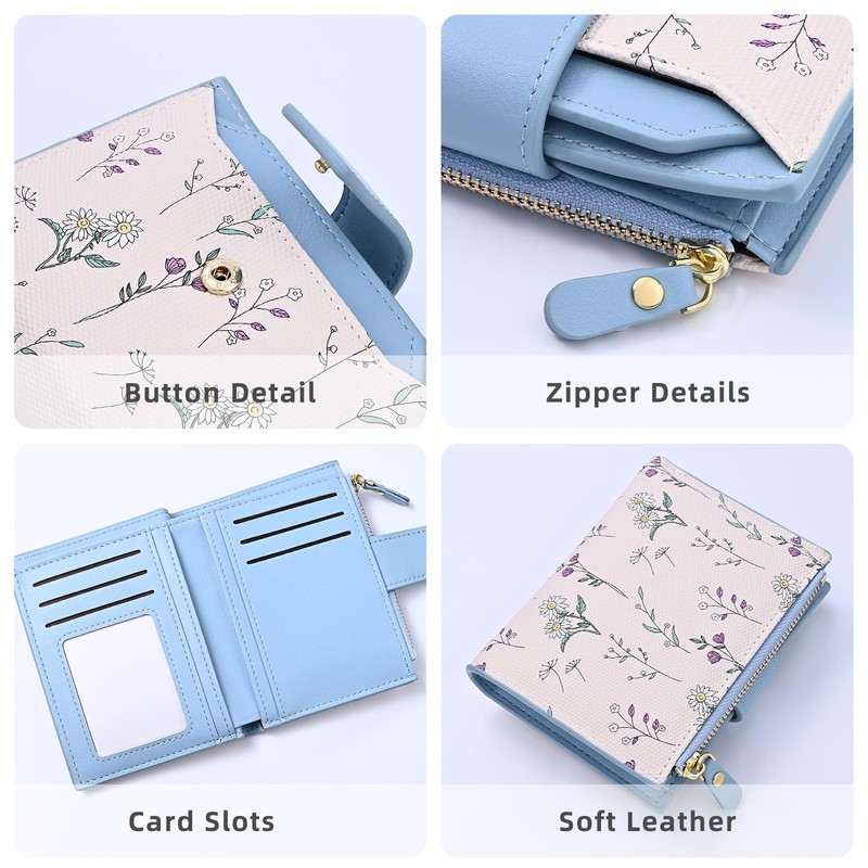 Denovin Wallet Women, Bifold Compact Small Women's Wallets, Floral Ladies