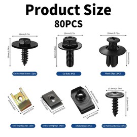 80 Stück Blechmutter Schraube Mutter Clip Kit, Karosserieschrauben mit Muttern Metall U Typ Befestigungsclip, Kotflügelclip Blechmuttern Auto Body Undertray Fender Schrauben für Reparieren Autoteil