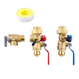 3/4 Inch Tankless Water Heater Service Valve Kit 2PCS 3/4\" NPT 3/4\" PTC Isolation Valves Pressure Relief Water Heater PartsDefault: Default