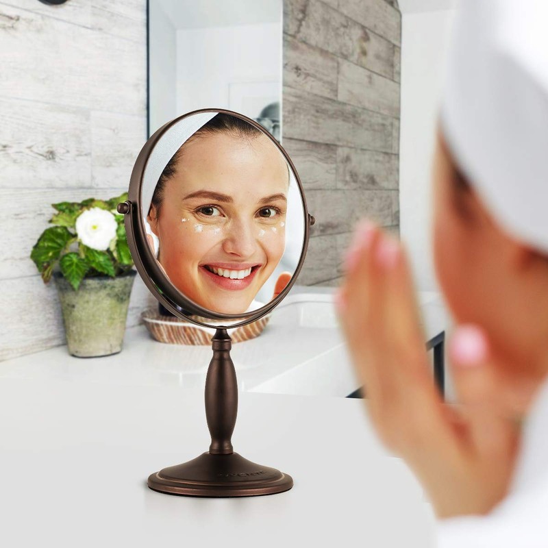 Ovente 8'' Tabletop Makeup Mirror, 1X & 7X Magnification, Adjustable