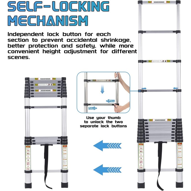 RIKADE Telescopic Ladder, 6.5FT Aluminum Telescoping Ladder with Non-Slip Feet,