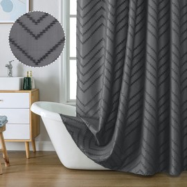 Chyhomenyc Chevron Extra Long Grey Boho Shower Curtain Set 72x78 inches, Fabric Shower Curtain Modern Farmhouse Chic Textured Tufted Chevron Striped Minimalist Cute Hotel Bathroom Shower Curtain