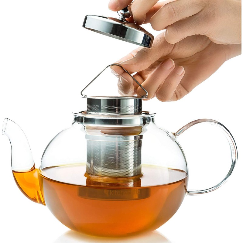 Kitchen Kite Glass Teapot Set with 4 Double Wall Teacups