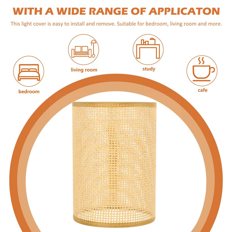 Angoily Rattan Drum Lampshade Replacement E27-E14 Barrel Lampshade Snap On