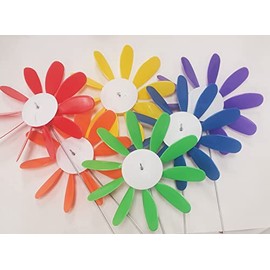 Beloit Plastics 12 inch Diameter Rainbow Red, Orange Yellow Green Blue Purple (6 Pack),24" Tall Pinwheel and Wind Spinner for Garden, Lawn, or Patio,Front or Back Yard Decoration,USA Made (Rainbow6)