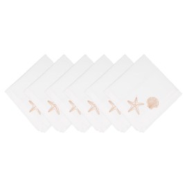 C&F Home Sandy Coast Starfish & Shell Cloth Napkins Set of 6 All Seasons Beach Spring Summer Coastal Sand Nautical Ocean Decor Decoration S/6 White