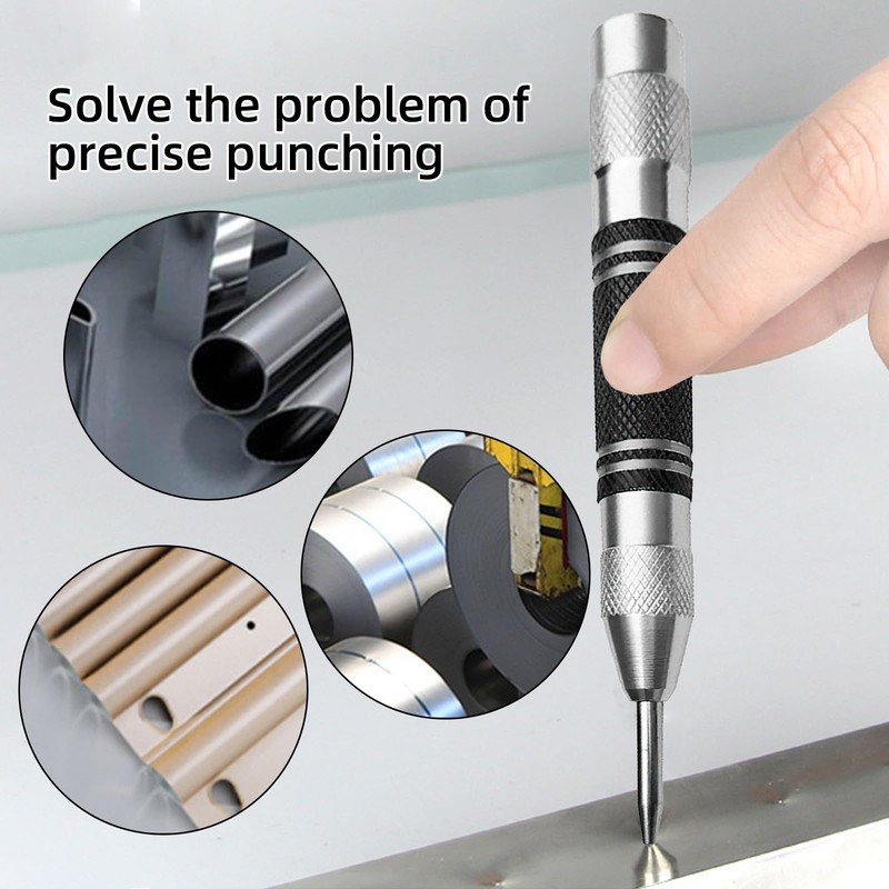 2 Pack Automatic Center Punch, Steel Adjustable One-Handed Spring Impact