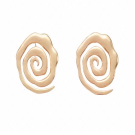 Gold Plated Spiral Stud Earrings for Women Retro Simple Irregular Hollow Out Swirl Round Circle Snail Shell Shape Water Wave Lightweight Thick Dangle Drop Earrings for Minimalist Fashion Jewelry Gifts (Gold)