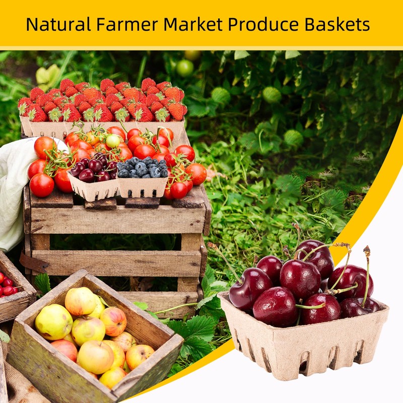 PARBEE 60 Pack Pulp Fiber Berry Basket, Molded Containers Vented