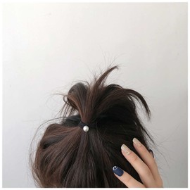 Yheakne Vintage Pearl Hair Accessories: Elastic Nylon Ponytail Holder with Ring for Women, Girls, and Gifts (Black A)