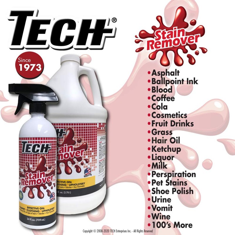 TECH Multi-Purpose Stain Remover, 8 oz Bottle, For Carpet, Clothes,