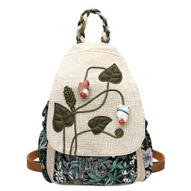 POPUCT Cotton Boho Small Backpack Fashion Hand Knitting Mini Chest Bag for Women(beige/bud2)