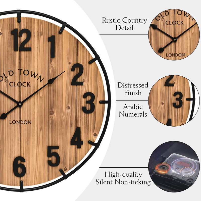 EMAX HOME Large Old Town Farmhouse Wall Clock 20 Inches