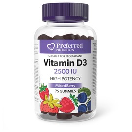 Preferred Nutrition Vitamin D3 2500IU, 75 Gummies, High Potency, Mixed Berry Flavour, Helps prevent Vitamin D deficiency, Suitable for Vegetarians